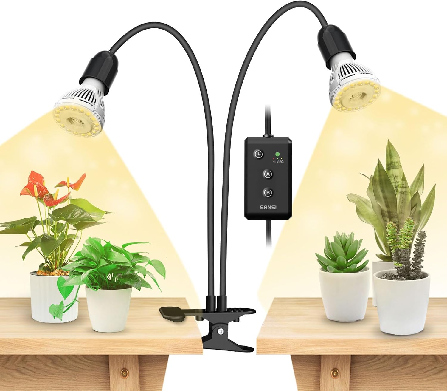 SANSI LED Pflanzenlampe mit Timerfunktion und Doppelschwanenhals